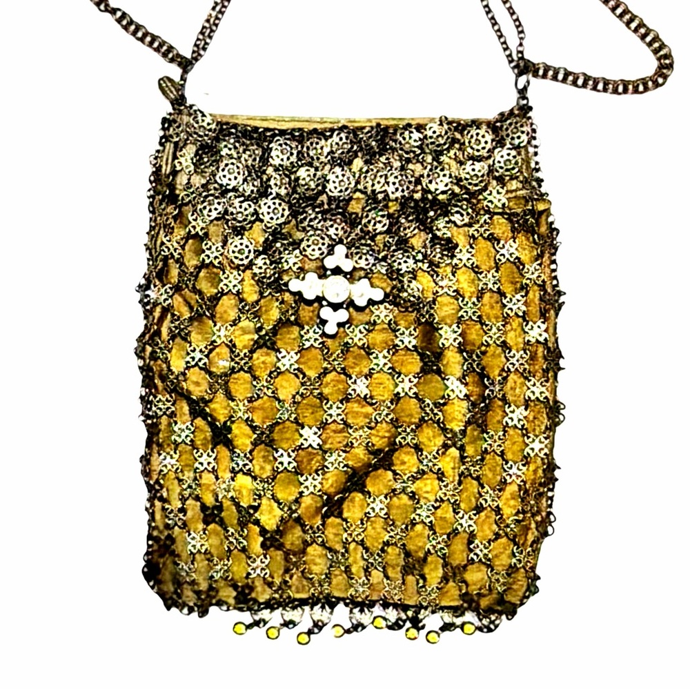 Kenny Ma San Francisco Vintage Evening Bag | Gold Metal Crystal Fringe